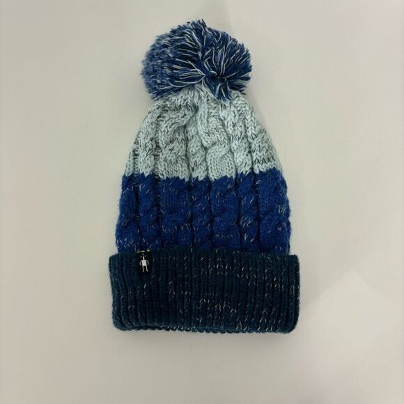 Smartwool Blue Colorblock Pom Pom Merino Wool Winter Hat Women's - Picture 1 of 6